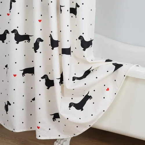 Miniatura 6 de Hannah Lindo perro salchicha impreso beige tela de poliéster impermeable animal negro encantador cortina de ducha para niños, 72 pulgadas de ancho x