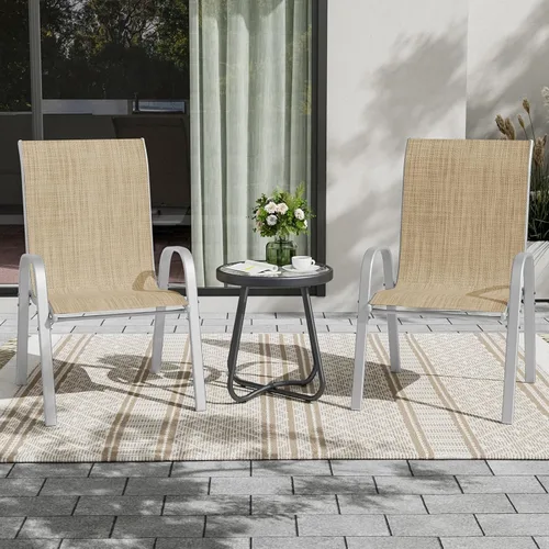 Miniatura 2 de UDPATIO Patio Chairs Set of 2, Stackable Silver Outdoor Dining Chairs with High Back, Breathable Textilene Fabric Outdoor Chair All Weather, for