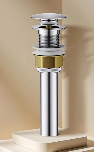 Miniatura 4 de Juego de desagüe para lavabo de baño con cesta coladora y tapón de drenaje desplegable (cromo, sin desbordamiento)