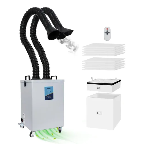 FumeClear FC-2003 Extractor de humo de doble puerto para grabado láser de 20 W 30 W, bajo ruido, succión fuerte 330 m³/h, sistema de filtración de 3