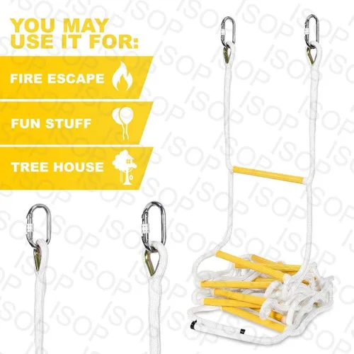 Miniatura 7 de Escalera de escape contra incendios de 2 pisos de 16 pies, resistente a las llamas, de seguridad, con cuerda - Rápida de desplegar y fácil de usar