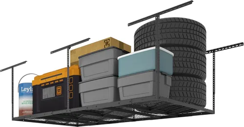 FLEXIMOUNTS Pro 4x8 Estante de almacenamiento para el techo del garaje, sistema de organización de almacenamiento ajustable, estantes de