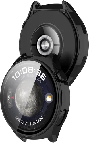 Miniatura 2 de PC+Funda protectora de pantalla de vidrio templado compatible con Huawei Watch 4, protector de pantalla para Huawei Watch 4, cobertura completa negro