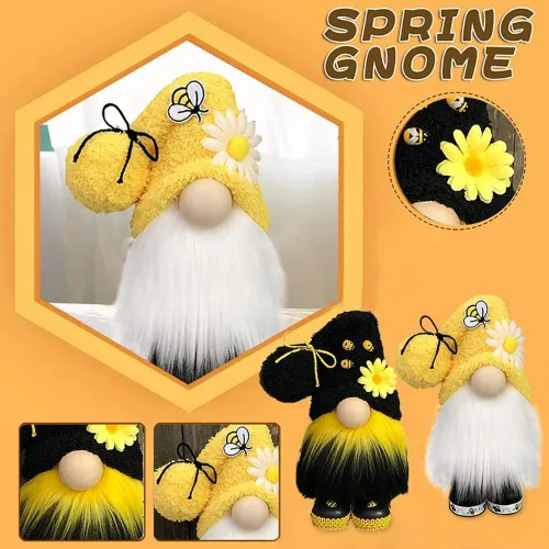 Miniatura 7 de Adornos de elfo de abejorro, gnomos de peluche, hechos a mano, diseño de girasol, enano, estante de gnomo, bandeja escalonada, decoración del día