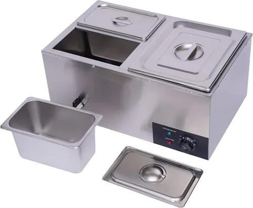 Calentador eléctrico comercial de alimentos de 21.4 cuartos de galón, 600 W, mesa de vapor de 3 sartenes, encimera de buffet Bain Marie de acero