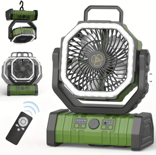 Ventilador de exterior F6 – ventiladores portátiles personales recargables con luz LED y control remoto – ventilador de viaje plegable (verde)