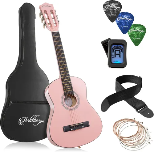 Miniatura 9 de Ashthorpe - Paquete de guitarra acústica para principiantes de 30 pulgadas (negro), kit básico de iniciación con funda, cuerdas, correa, afinador