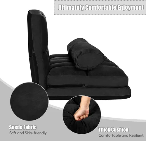 Miniatura 7 de S AFSTAR Sofá de suelo convertible, sofá de 6 posiciones con 2 almohadas extraíbles y cojín de esponja grueso, carga de 330 libras, sofá cama Negro