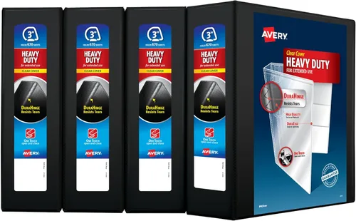 Avery Carpetas resistentes de 3 pulgadas con 3 anillas, carpeta de vistas, anillo EZD de 1.5 pulgadas, color negro, resistente (79693)