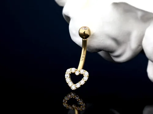 Miniatura 7 de Melighting Piercing para ombligo de oro real de 14 quilates, joyería de piercing de ombligo de corazón con circonita cúbica transparente, joyería