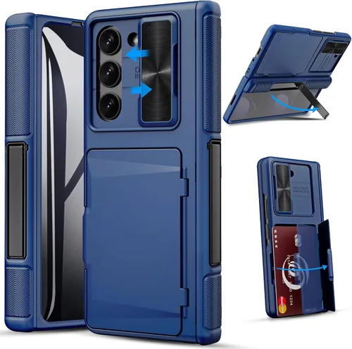 Miniatura 10 de GBEE Funda para Samsung Galaxy Z Fold 5 con función atril, protector de pantalla, tarjetero y cubierta deslizante para cámara y protección de Negro
