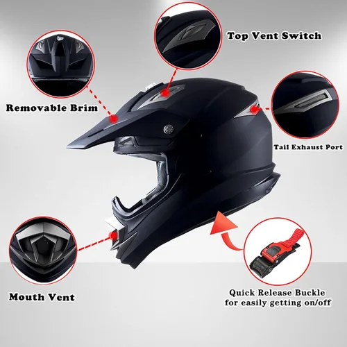 Miniatura 3 de 1Storm Casco de motocross para adultos, todoterreno, MX, BMX, ATV, motocross, mecánico, HGXP14B, fibra de carbono, negro, HGXP14B Negro mate