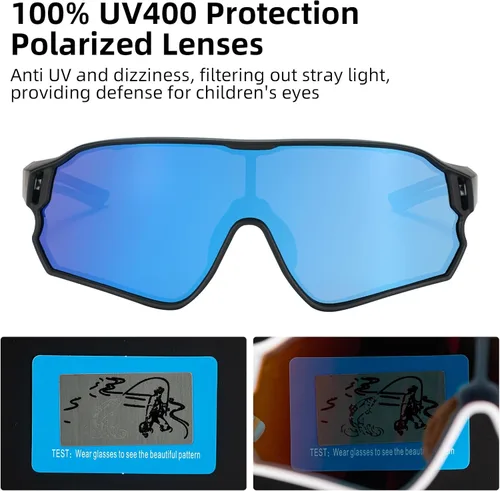 Miniatura 3 de ROCKBROS Lentes de sol polarizados para niños, gafas de sol deportivas para ciclismo, protección UV400 para jóvenes, niños y niñas de 8 a 14 años