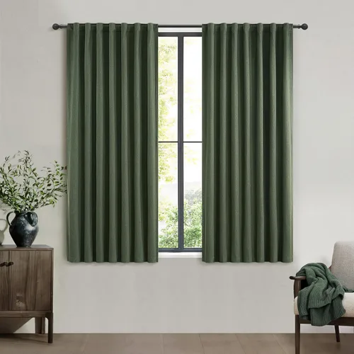Miniatura 58 de Cortinas opacas extraanchas, 2 paneles para puertas corredizas de vidrio, moderna mezcla de lino plisado pesado, piso a techo, ventanas grandes, 70