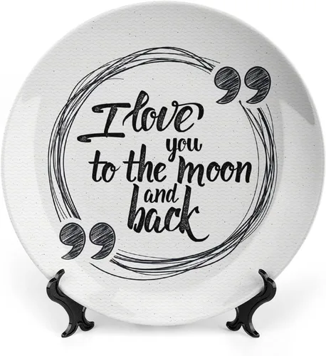 Miniatura 8 de XISUNYA Plato decorativo de 6 pulgadas, plato de cena con texto en inglés "I Love You to the Moon and Back", accesorio de decoración de cerámica