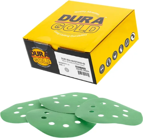 Miniatura 17 de Dura-Gold Discos de papel de lija premium de grano 220 de 5 pulgadas, patrón de 8 agujeros, sin polvo, 50 discos, soporte de gancho y bucle