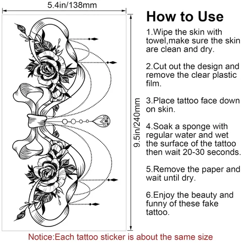 Miniatura 4 de PAGOW 6 tatuajes falsos para mujer, impermeables, floral, moño, rosa, tatuaje de temperatura realista para mujeres y niñas, pecho