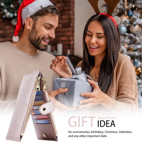 Miniatura 6 de Travelambo RFID Billetera de mujer con varios compartimientos para varias tarjetas con bolsillo con cierre, talla única