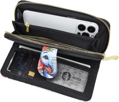Miniatura 10 de Cartera de mano para mujer, estilo bohemio, con RFID, elegante, espaciosa con correa para viajes, capacidad para tarjetas, teléfono, dinero