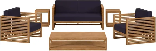 Miniatura 5 de Modway Carlsbad - Juego de 6 piezas de madera de teca para patio al aire libre, color gris natural