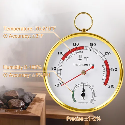 Miniatura 3 de Termómetro de sauna 2 en 1 Fahrenheit e higrómetro, acero inoxidable redondo doble temperatura y humedad 68-212°F/0-100% RH, medidor digital