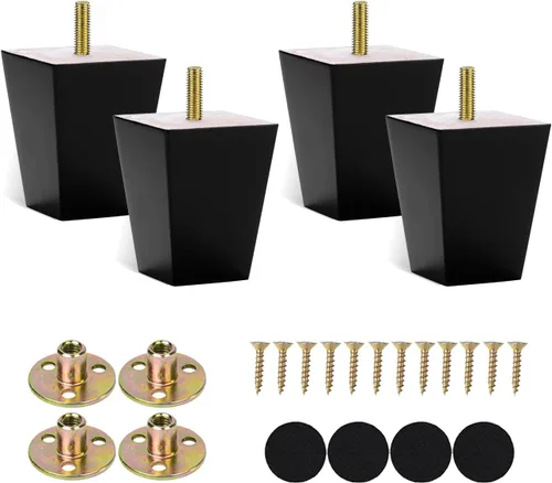 Miniatura 6 de Michanco Juego de 4 patas de sofá negras de 3 pulgadas, patas cuadradas de madera para muebles de sofá, sofá otomano