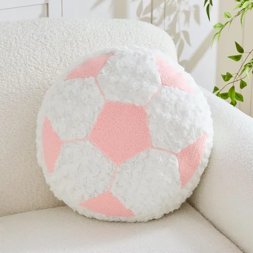 Miniatura 10 de Cojín redondo de fútbol de fútbol, suave y esponjoso, almohada decorativa de felpa para decoración de habitación (negro, 12 pulgadas)