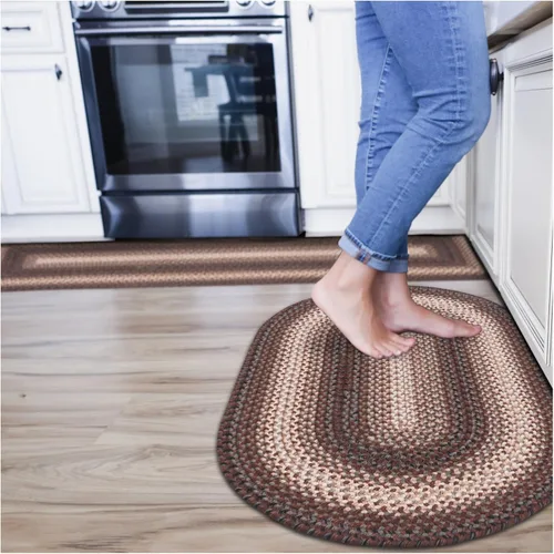 Miniatura 145 de Alfombra ovalada trenzada gris humo de 20 x 30 pulgadas, lavable para interiores y exteriores, decoración campestre para cocinas y entradas