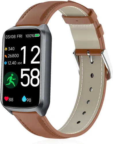 Miniatura 7 de 16mm Leather Watch Bands Compatible with FITVII Slim/Amzhero D26 Fitness Tracker,Soft Genuine Leather Replacement Wristband for KALINCO Slim/MorePro