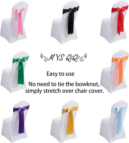 Miniatura 3 de Paquete de 100 bandas de elastano para silla, lazos de satén de color azul para bodas, eventos, banquetes, hoteles, hogar y cocina, 100