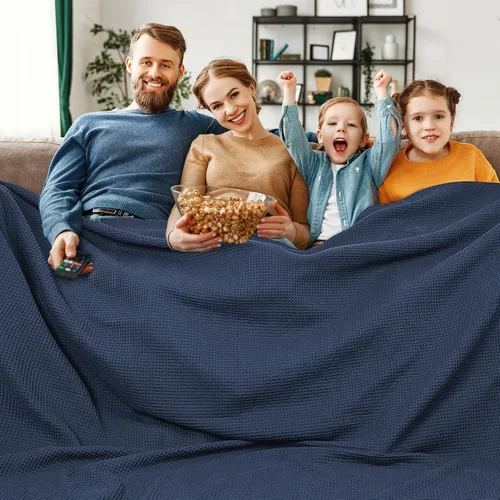 Miniatura 44 de PHF - Manta de punto gofre 100% de algodón tamaño king para cama, cobija ligera transpirable a prueba de engancho, ideal para acolchado en climas