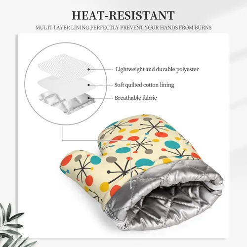 Miniatura 5 de Mid Century Fifties - Juego de 2 manoplas de horno y agarraderas de silicona resistentes al calor, guantes antideslizantes, decoración de cocina