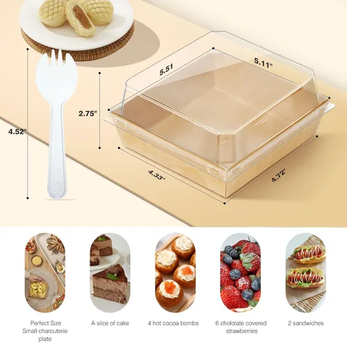 Miniatura 3 de Paquete de 50 cajas de charcutería con tapas transparentes, mini caja de charcutería de 5 pulgadas, cajas de panadería, cajas de postre, recipientes