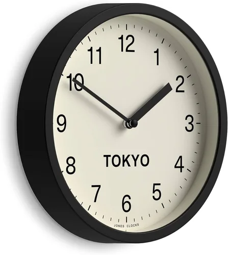 Miniatura 9 de JONES CLOCKS® London Time Zone Reloj de pared Reloj redondo pequeño y moderno 8 pulgadas Negro Números fáciles de leer Ideal para cocinas