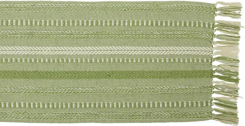 Miniatura 2 de DII Farmhouse - Camino de mesa trenzado a rayas, 15x72 (15x77, con flecos incluidos), verde antiguo