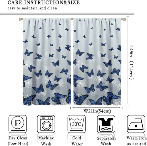 Miniatura 2 de Cortinas de mariposa, mariposa azul, diente de león blanco, románticas, para niñas y mujeres, insonorizadas, aisladas, con bolsillo para barra