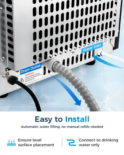 Miniatura 5 de Feelfunn Máquina de hielo comercial con bomba de agua, 85 libras/día, máquina de hielo integrada debajo del mostrador con limpieza automática
