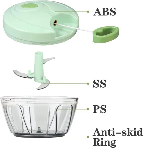 Miniatura 4 de Cambom - Picador manual de alimentos, cortador de verduras, picador con cordón para cebollas, frutas y nueces, material seguro para alimentos sin