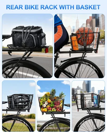 Miniatura 6 de Cesta trasera para bicicleta, estante de carga de aluminio para bicicleta, cesta de bicicleta de capacidad de 22 litros, plegable y extraíble