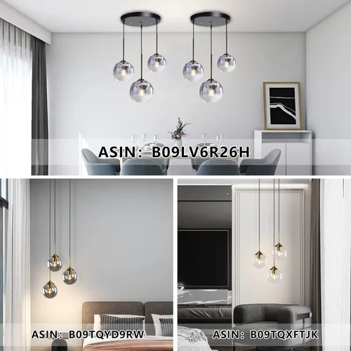 Miniatura 8 de KCO Iluminación Moderna Lámpara Colgante de 3 Luces con Globo de Vidrio Gradiente en Plata, Luminaria de Techo con Cordón Ajustable, Candelabro