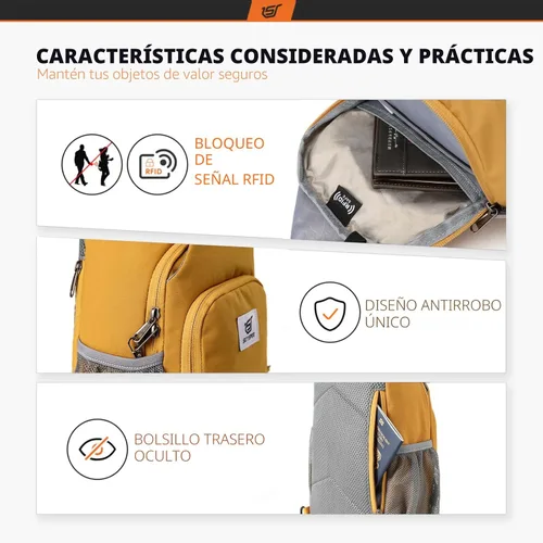 Miniatura 3 de SKYSPER - Mochila cruzada con bloqueo RFID, mochila de bandolera, mochila para el hombro y el pecho, mochila de viaje y senderismo, para mujeres