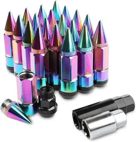 Miniatura 11 de 20 Piezas Picos Antirrobo Extendidos Sintonizador Rueda/Llantas Tuerca de Orejeta M12X1.5+Llave (Negro)