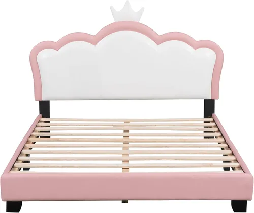 Miniatura 7 de Bellemave Cama de princesa de tamaño matrimonial con cabecera corona, plataforma tapizada de poliuretano para niños y niñas, no necesita somier