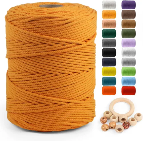Miniatura 57 de Cuerda de algodón para macramé de 5 mm x 109 yardas, ZUEXT 100% natural hecha a mano, cuerda de algodón trenzada de 4 hebras para colgar plantas