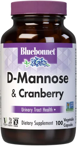 BlueBonnet Nutrition D-manosa y arándano - Soporte para el tracto urinario de acción rápida para hombres y mujeres* - Sin OMG, vegano, kosher, sin
