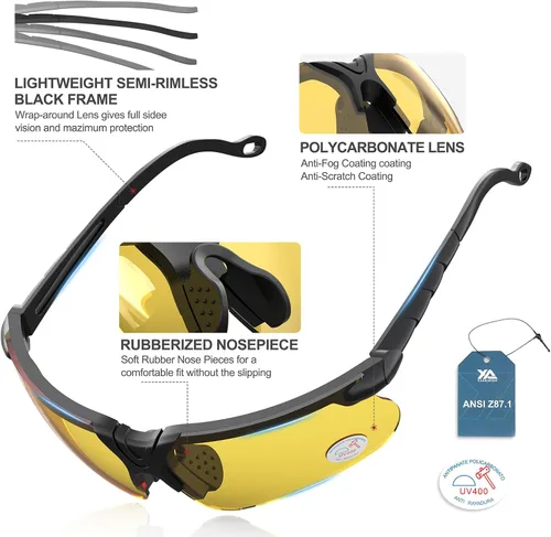Miniatura 3 de Xaegistac Gafas de disparo con estuche Gafas de seguridad antivaho para cazadores para adultos Amarillo