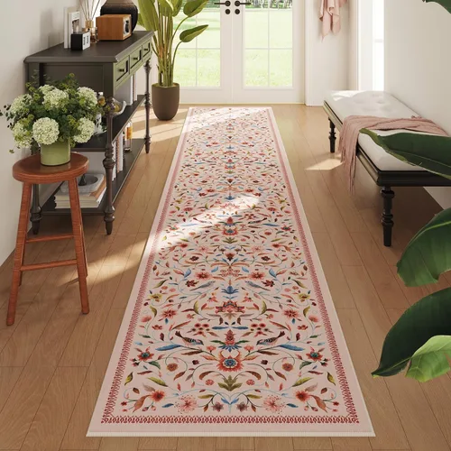 Miniatura 28 de Alfombra de entrada vintage con medallón floral de 2 x 3 pulgadas, lavable a máquina, alfombra de entrada de pelo bajo, suave, pequeña, alfombra