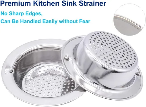 Miniatura 4 de Paquete de 2 coladores para fregadero de cocina con asa, acero inoxidable de alta calidad, tapón de eliminación de basura para fregadero de cocina