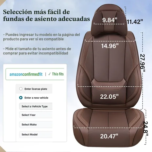 Miniatura 7 de Coverado Fundas de asiento delantero y trasero, 5 piezas, protectores de asiento impermeables de piel de napa para automóvil, juego completo