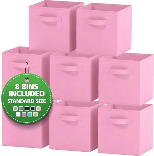 Miniatura 10 de Juego de 8 cubos de almacenamiento cestas plegables de tela con asas duales. Cubos de almacenamiento Organizador de estantes de armario Blanco